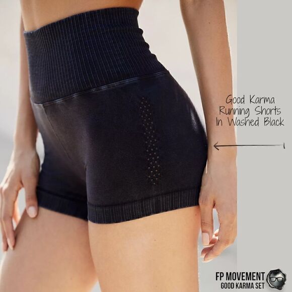 FP MOVEMENT GOOD KARMA CROP TANK BRA + RUNNING SHORTS IN WASHED BLACK XS/S M/L - Picture 9 of 16